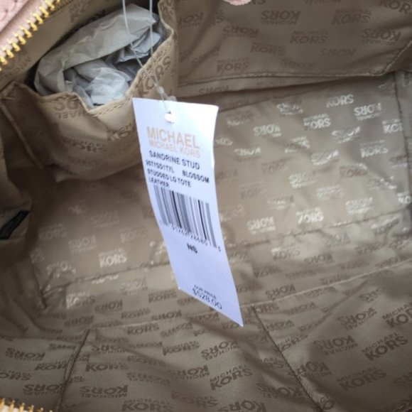 Michael Kors Sandrine Large Studded Saffiano Pink Leather NWT - Picture 6 of 8